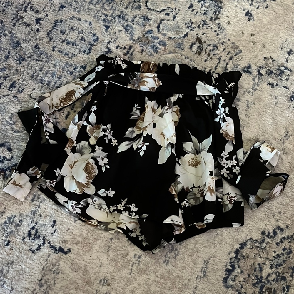 Shein Black and White Floral Shorts